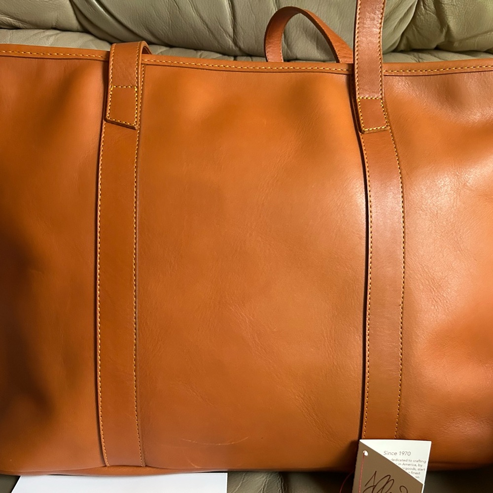 Frank Clegg Medium Laurelie Leather Zip Top Tote Tan EUC - Picture 2 of 16